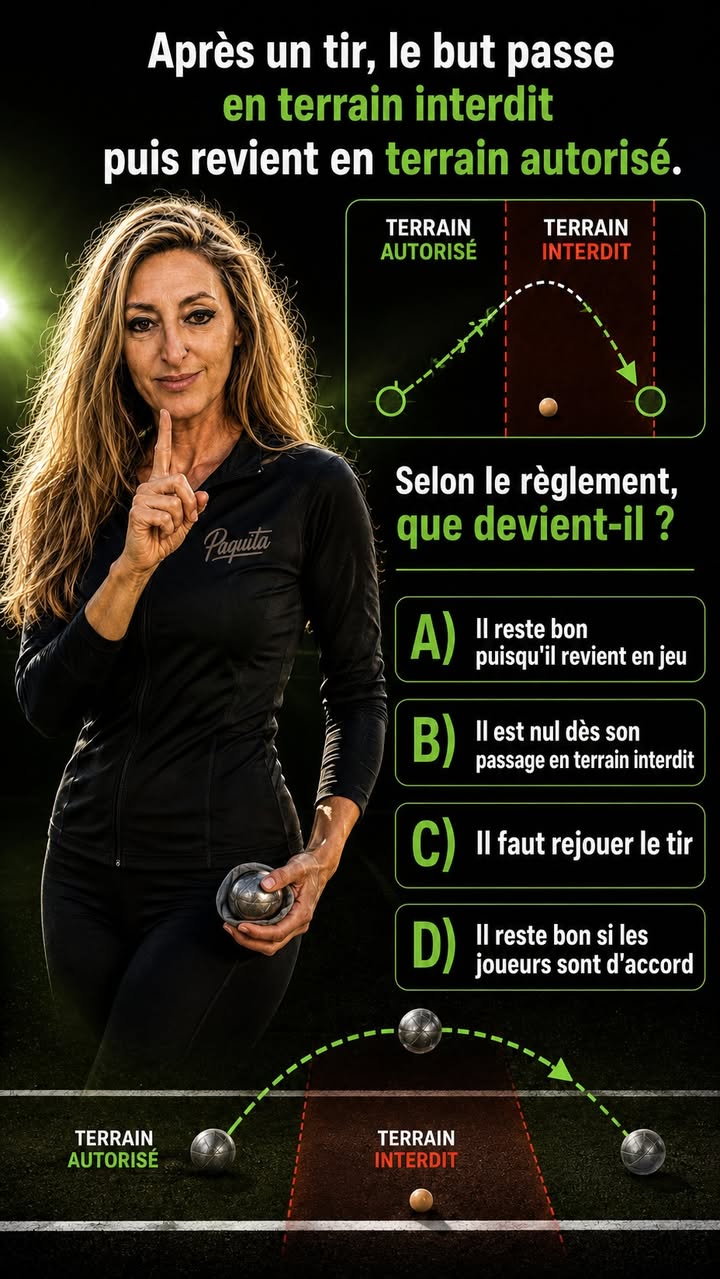 Quiz Paquita : Après un tir, le but passe en terrain interdit puis revient en terrain autorisé. Selon le règlement, que devient-il