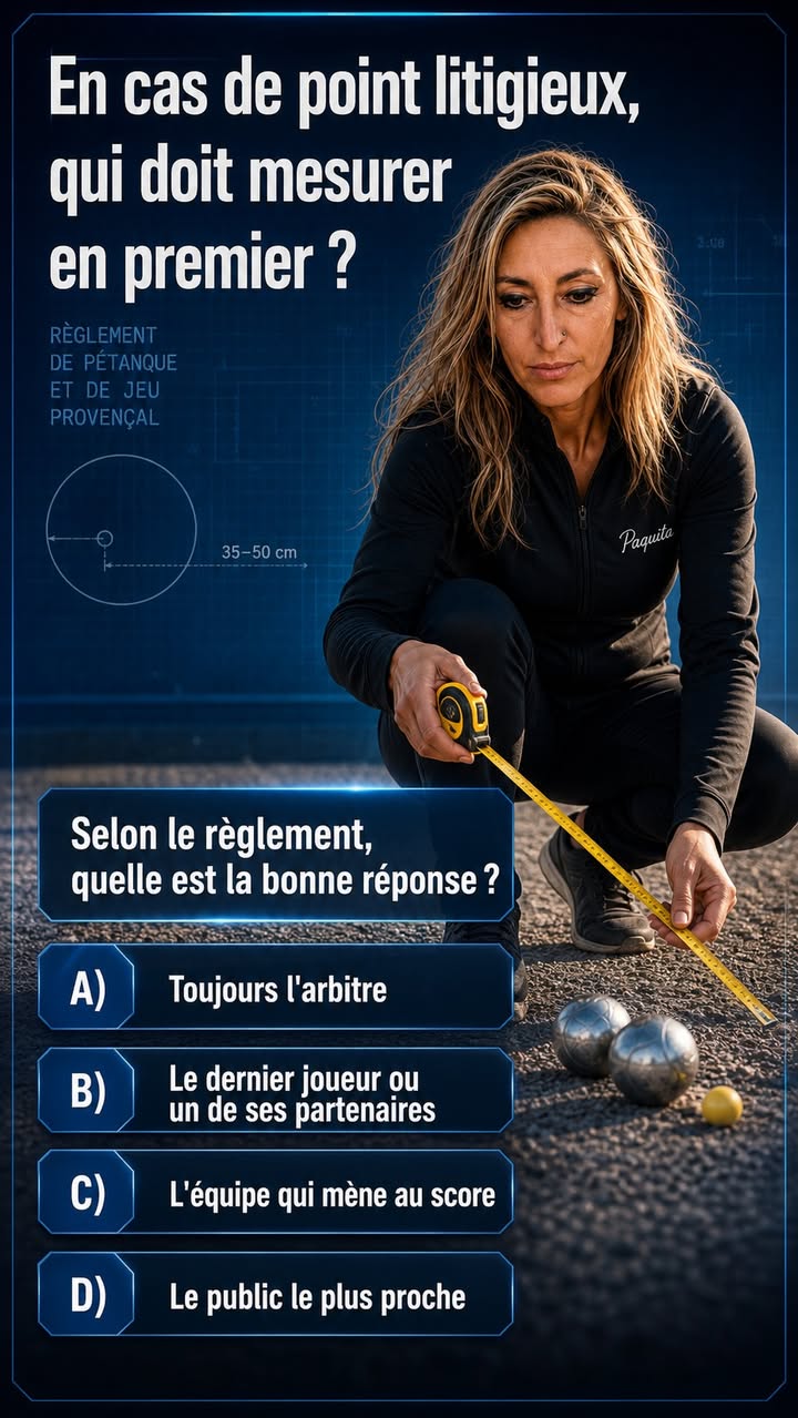 Quiz Paquita : En cas de point litigieux, qui doit mesurer en premier selon le règlement