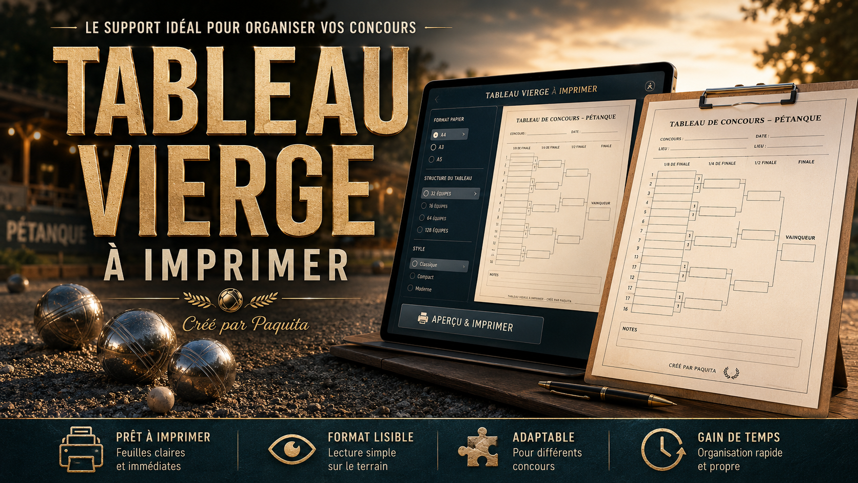 Tableau vierge pour concours de pétanque à imprimer