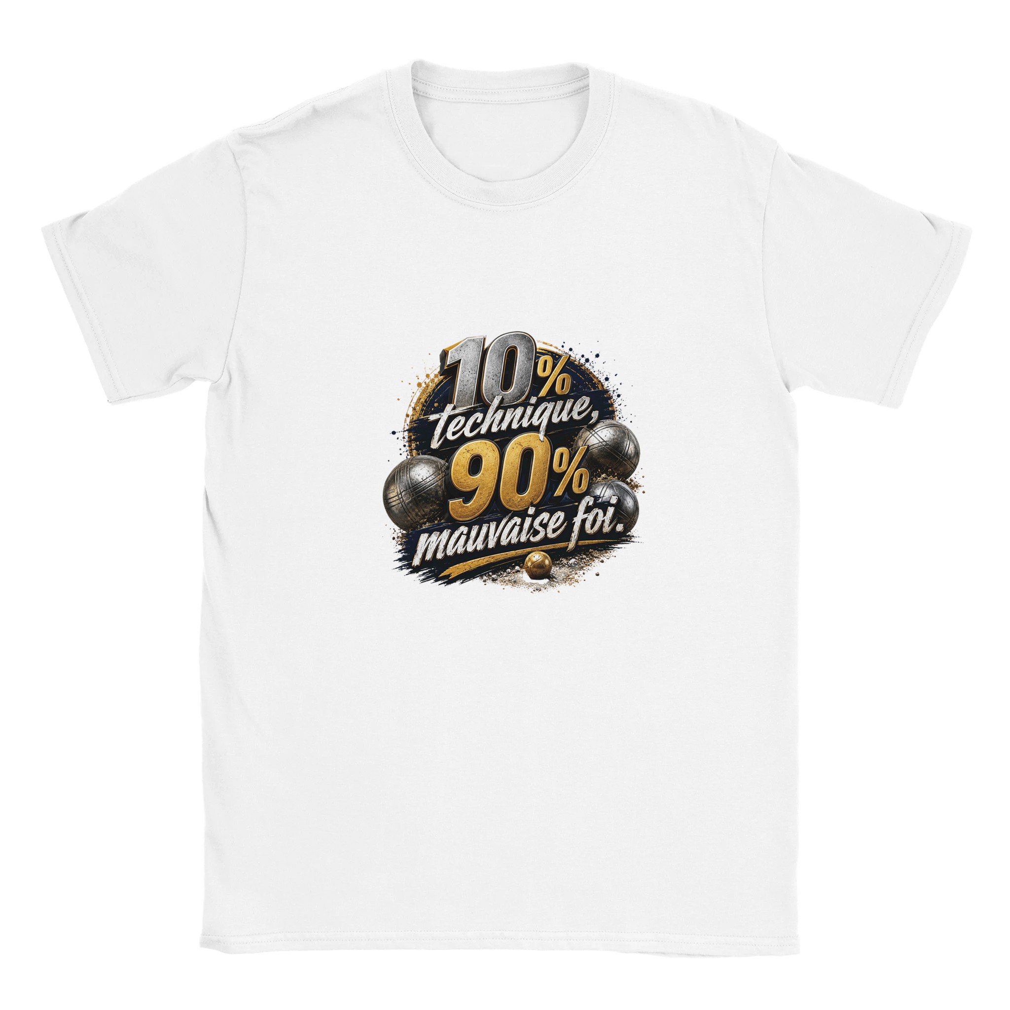 T-shirt pétanque humour « 10% technique, 90% mauvaise foi »