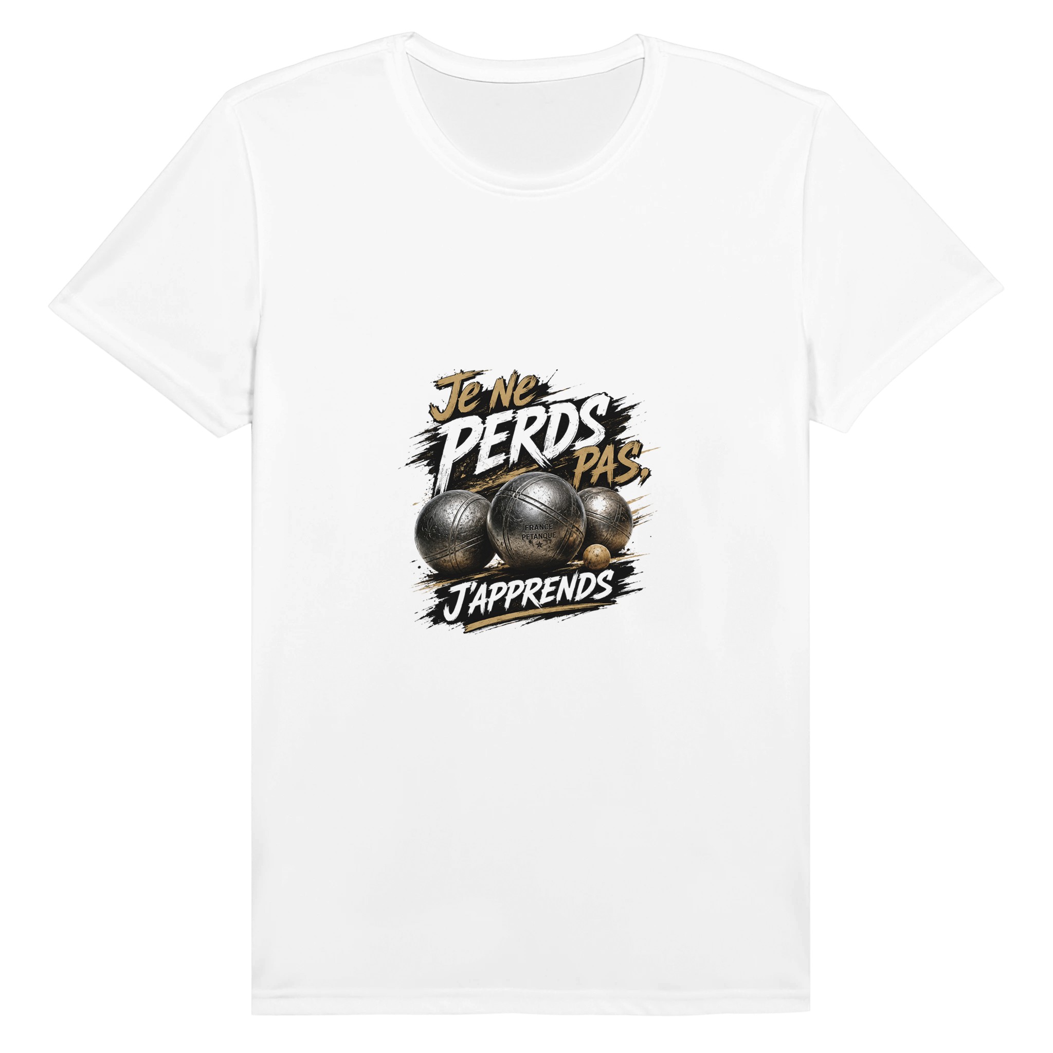 T-shirt pétanque « Je ne perds pas, j’apprends » – Cadeau idéal bouliste et pétanqueur